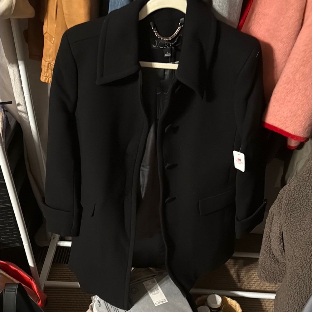 J.Crew Italian Double-Cloth Wool Coat w/ Chain Detail – Black – Size 4 – NWT